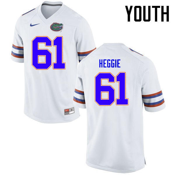 Florida Gators Youth #61 Brett Heggie College Football Jerseys White